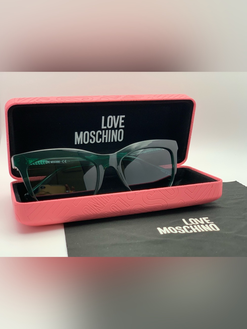 Love Moschino Dark Green Cat-Eye Sunglasses with Black Lenses